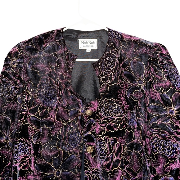 Vintage Nah Nah Collection Cocktail Jacket Velvet Floral Black Purple 12 - Picture 4 of 6